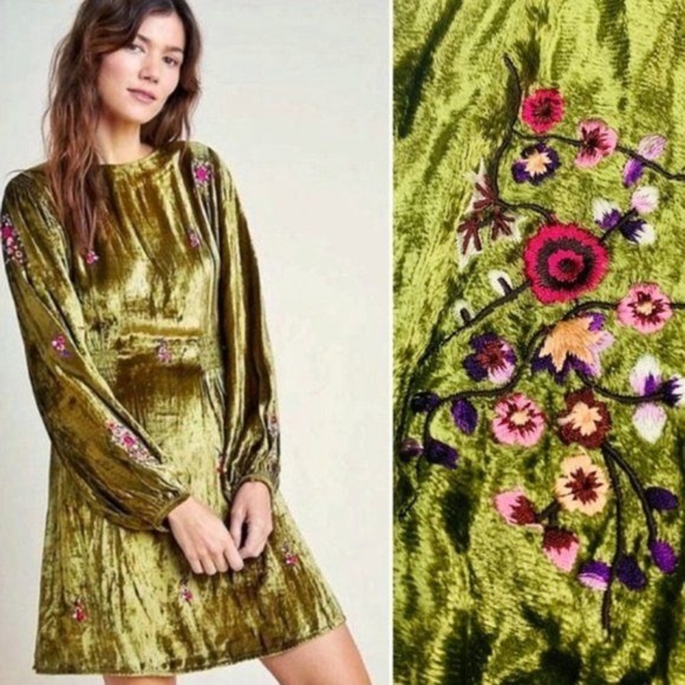 NWOT Anthropologie Seen Worn Kept Nicoline Floral Green Embroidered‎ Dress 6